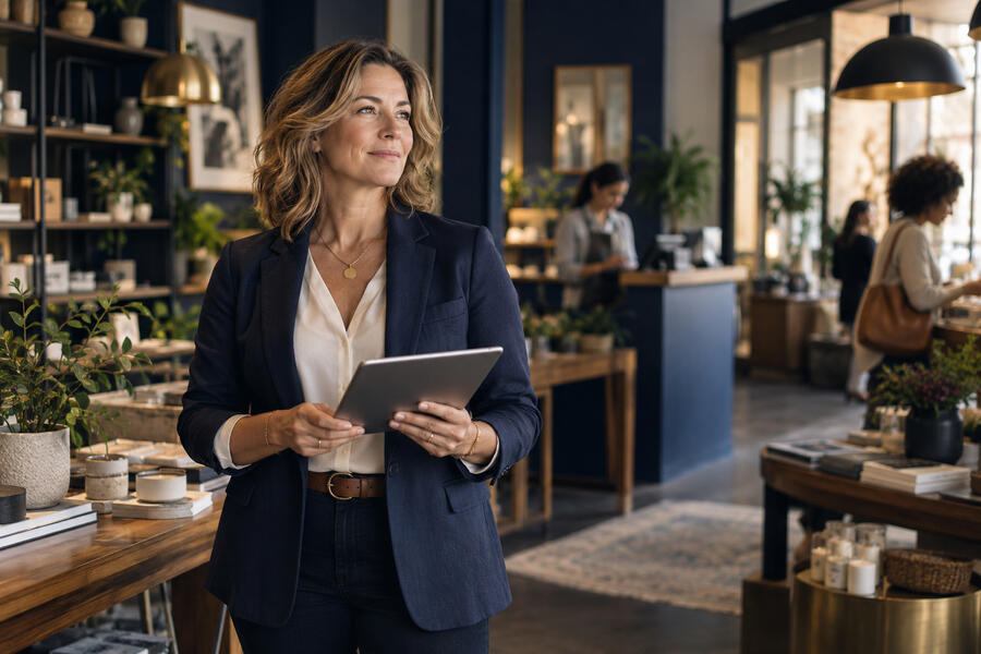 Confident Owner Exploring New Business Tools